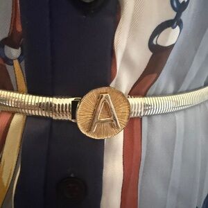 Silver letter “A” vintage chain gold and silver buckle waist belt stretchy 24”